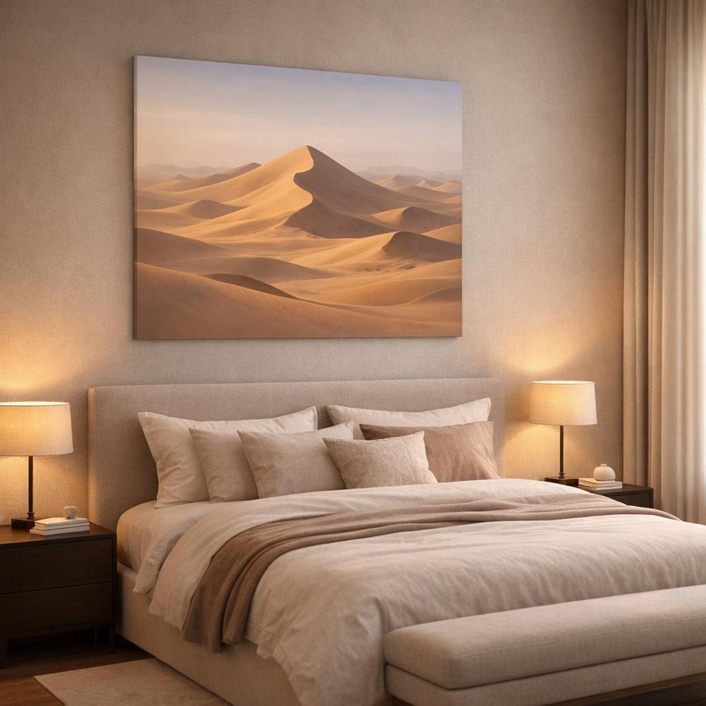 Refined Texture Desert Dunes shown as canvas wall art in a luxury bedroom