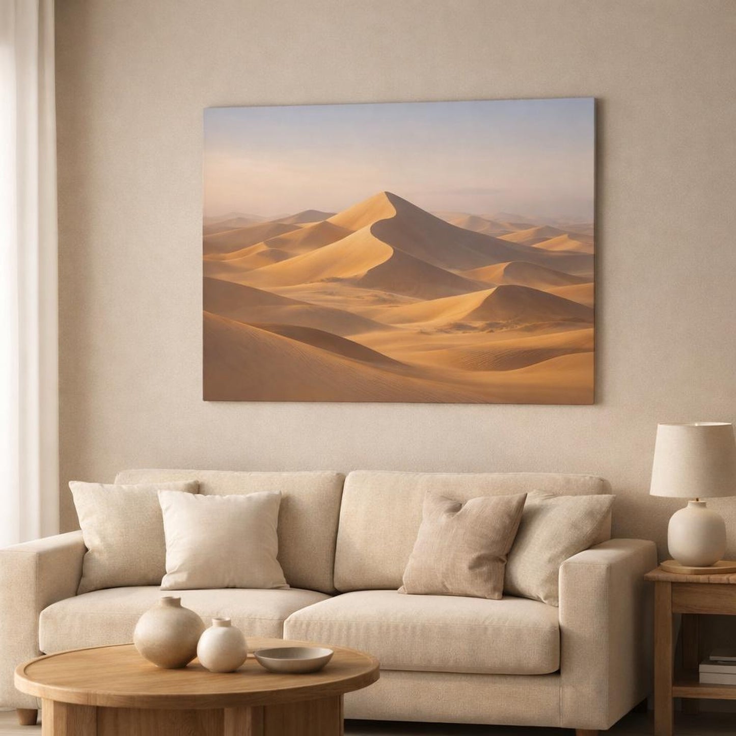 Refined Texture Desert Dunes shown as canvas wall art in a modern living room