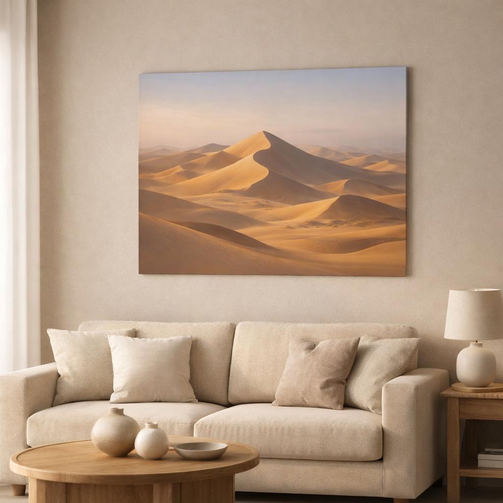 Refined Texture Desert Dunes shown as canvas wall art in a modern living room