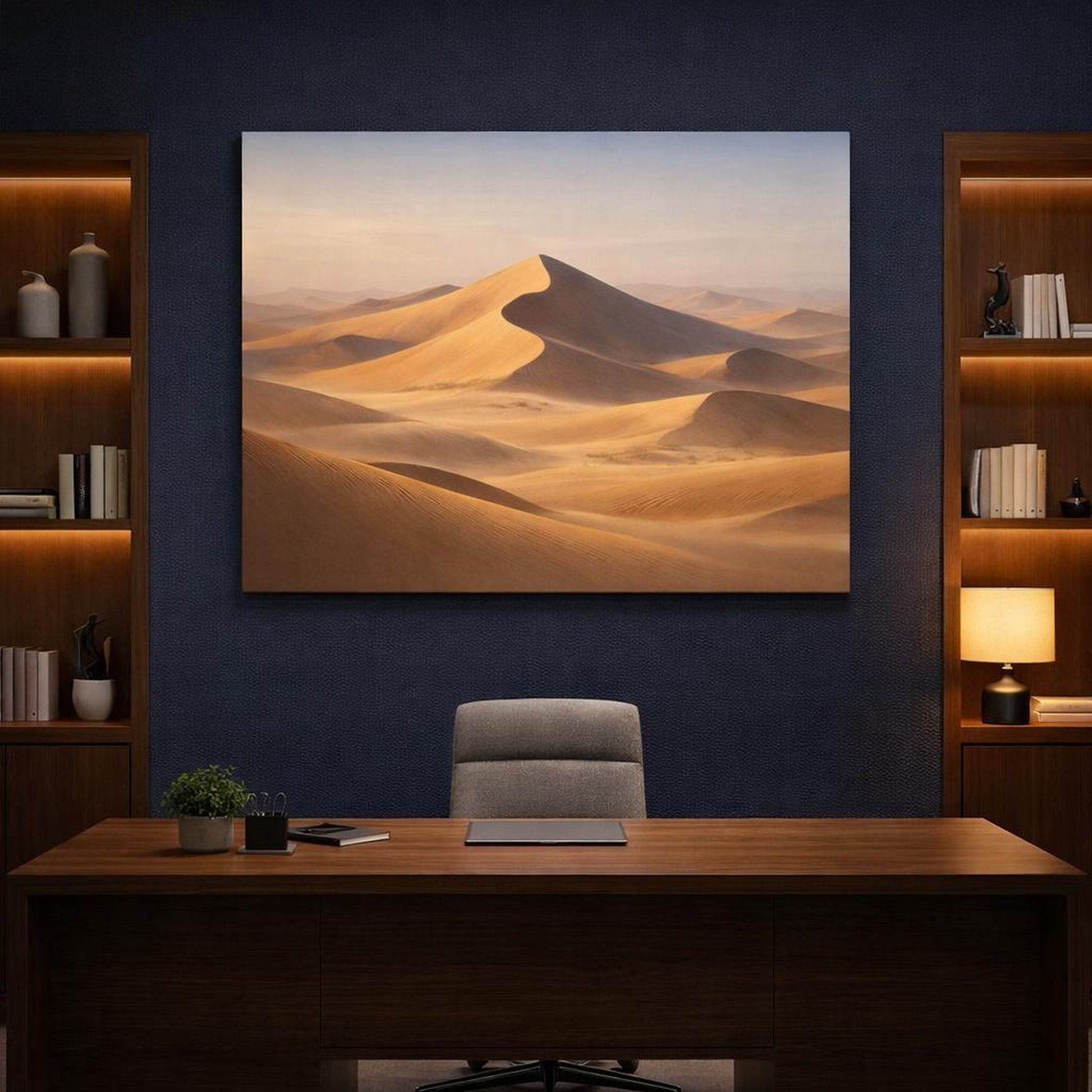 Refined Texture Desert Dunes shown as canvas wall art in a refined dining room