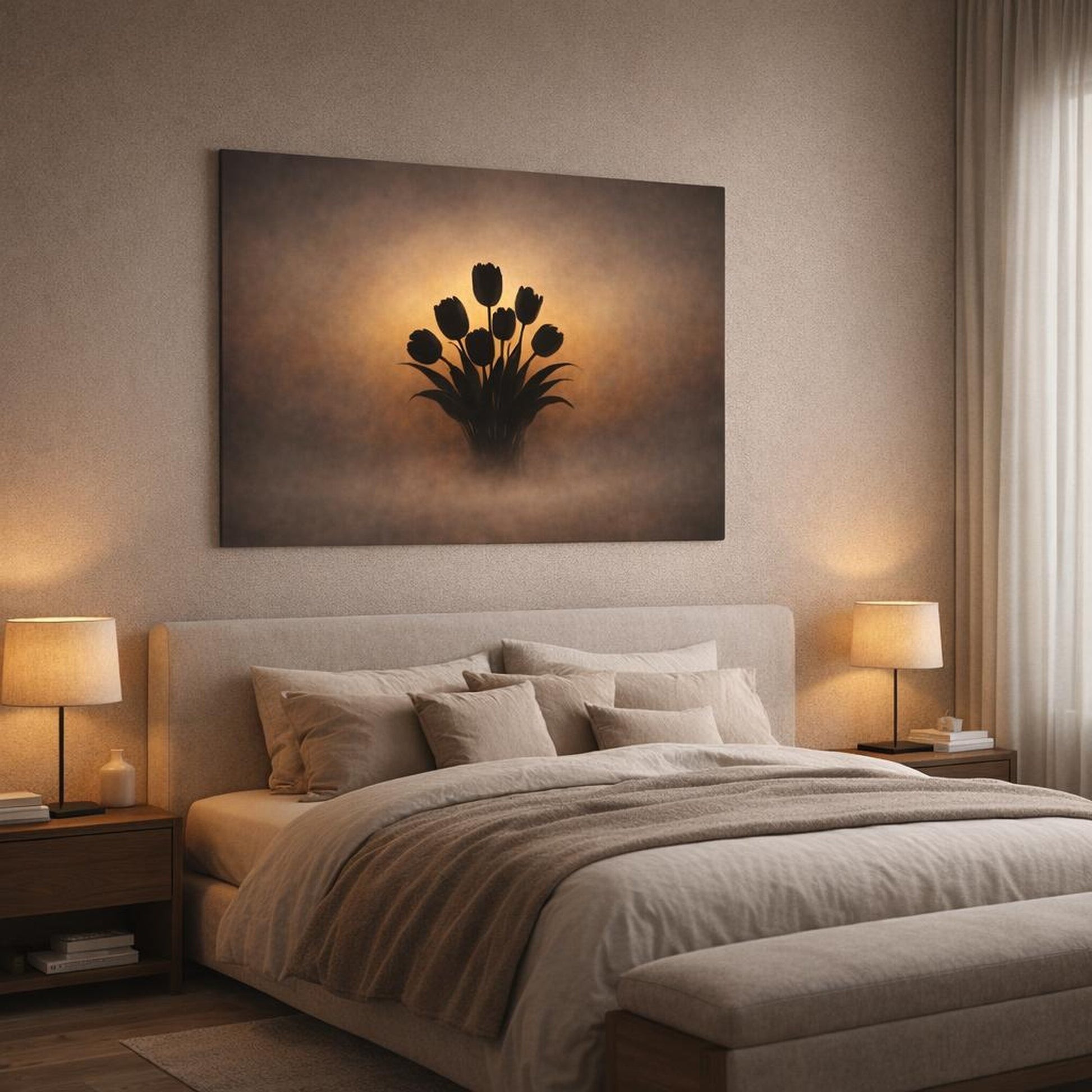 Refined Texture Flower Tulip shown as canvas wall art in a luxury bedroom