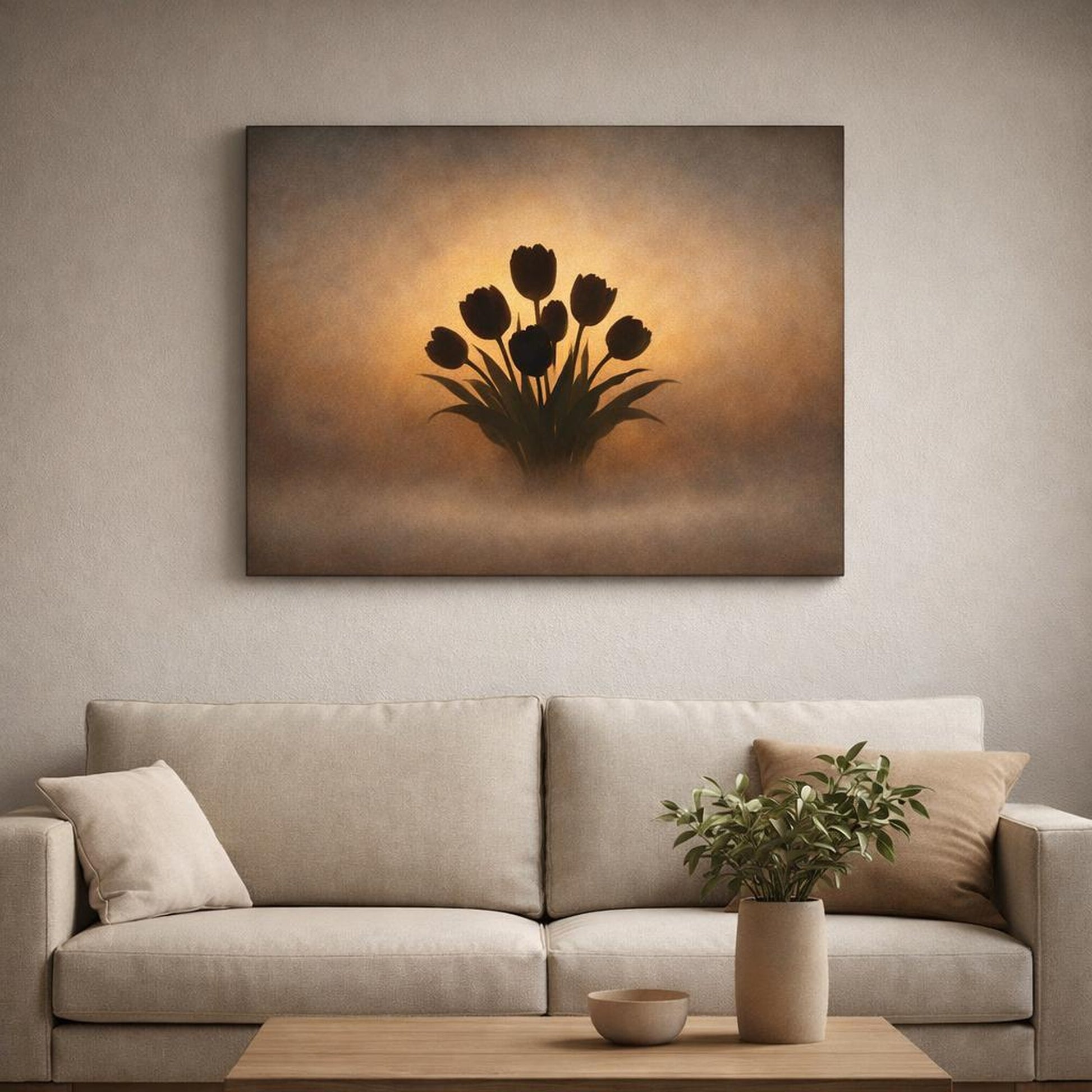 Refined Texture Flower Tulip shown as canvas wall art in a refined dining room