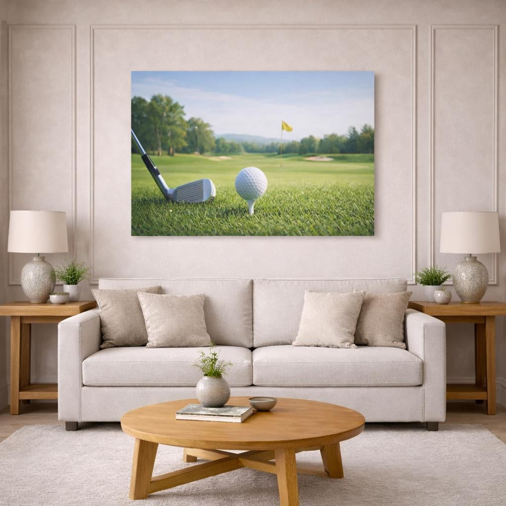 Refined Texture Golf shown as canvas wall art in a modern living room
