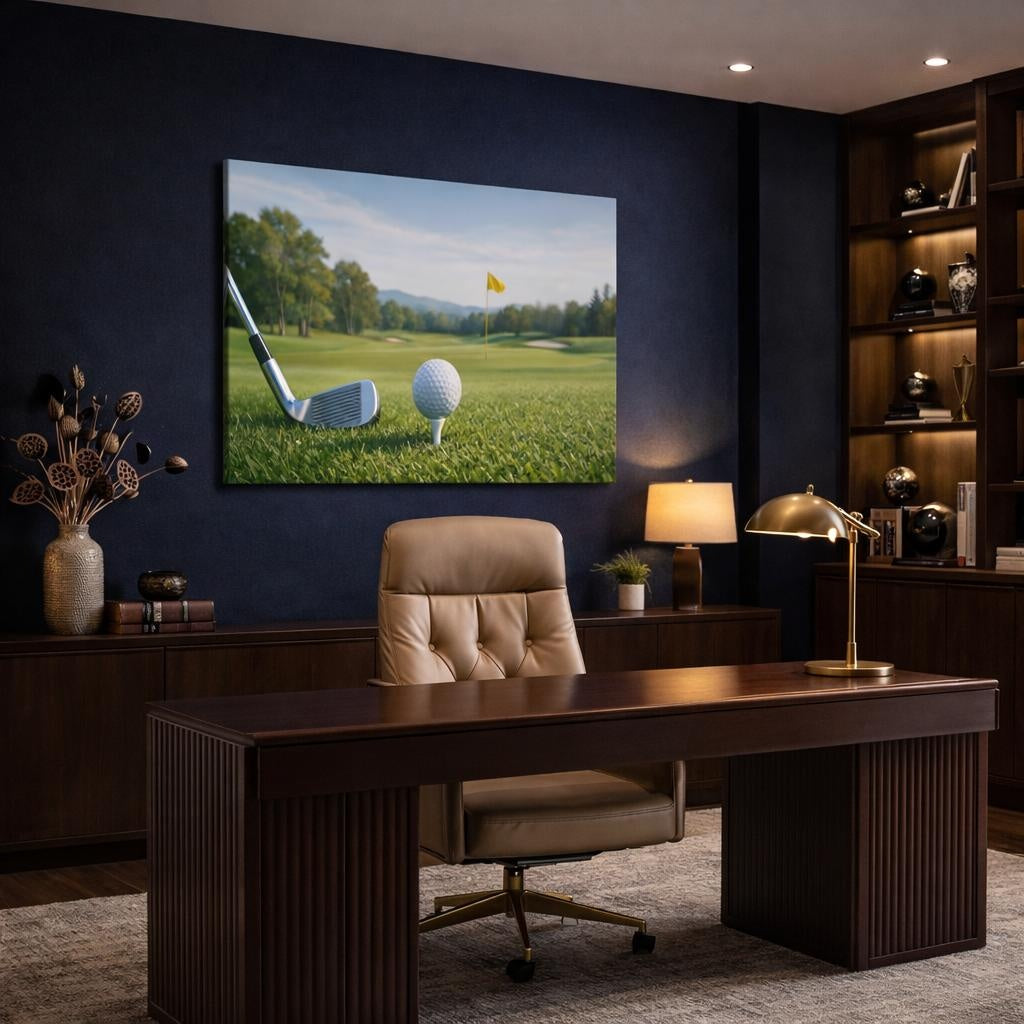 Refined Texture Golf shown as canvas wall art in a refined dining room