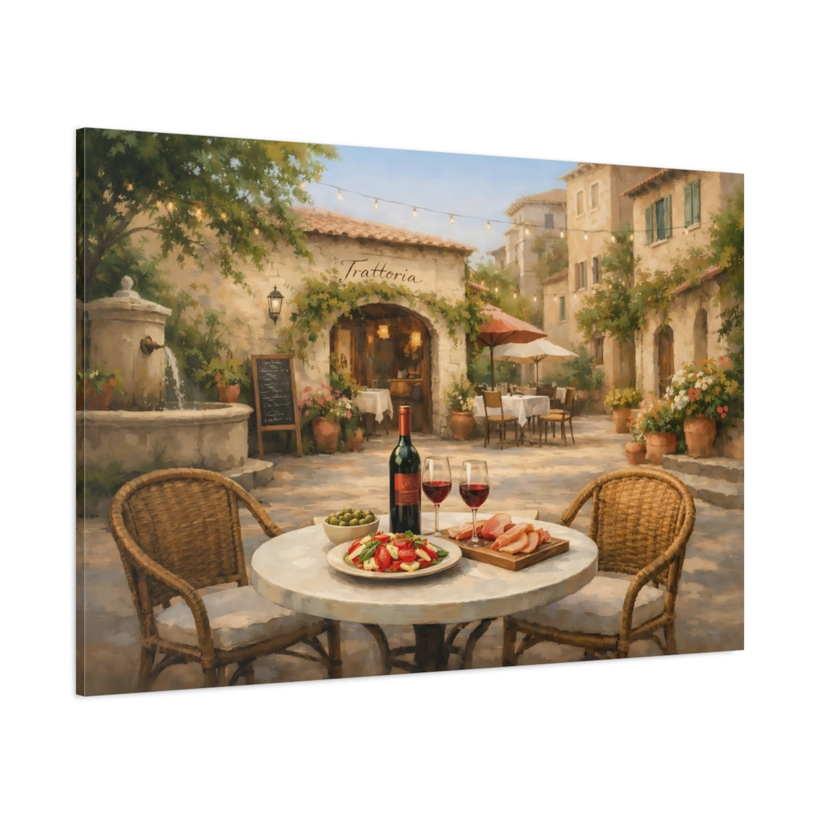 Refined Texture Italian Courtyard Cafe shown as stretched canvas wall art