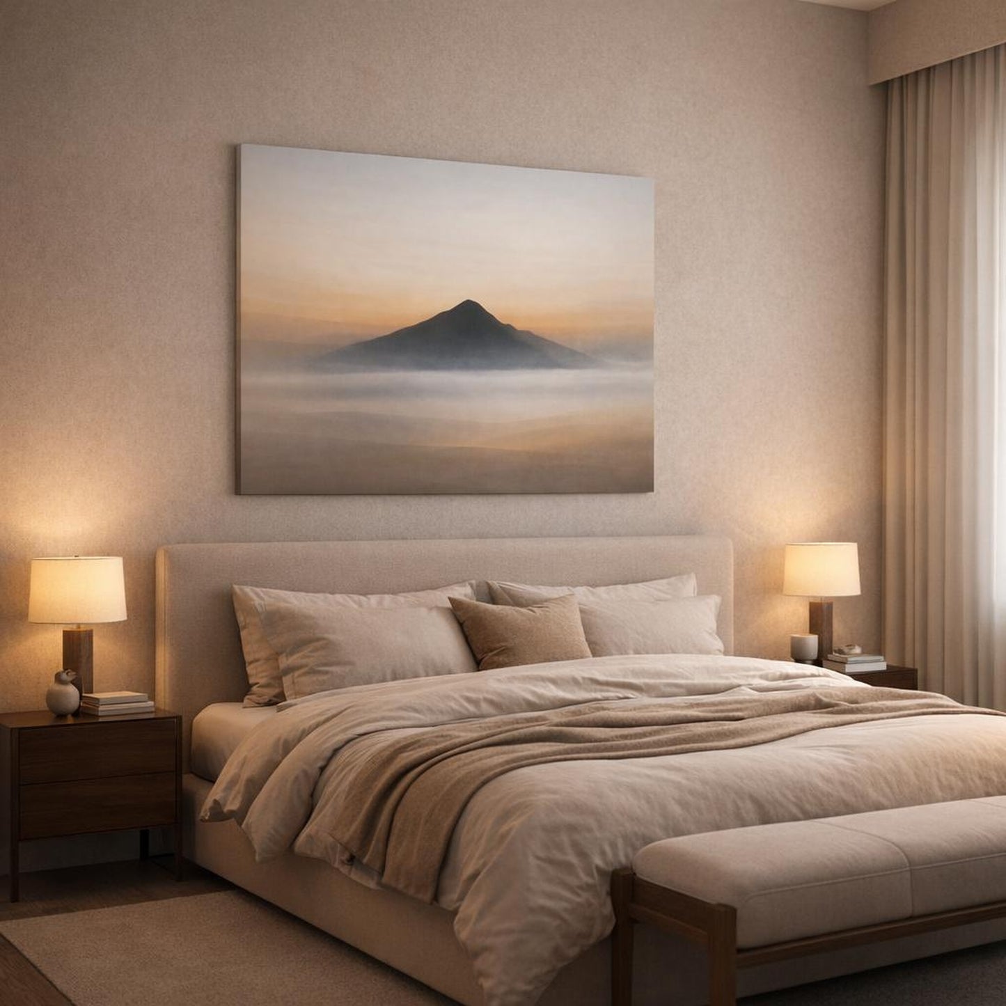 Refined Texture Minimal Abstract shown as canvas wall art in a luxury bedroom