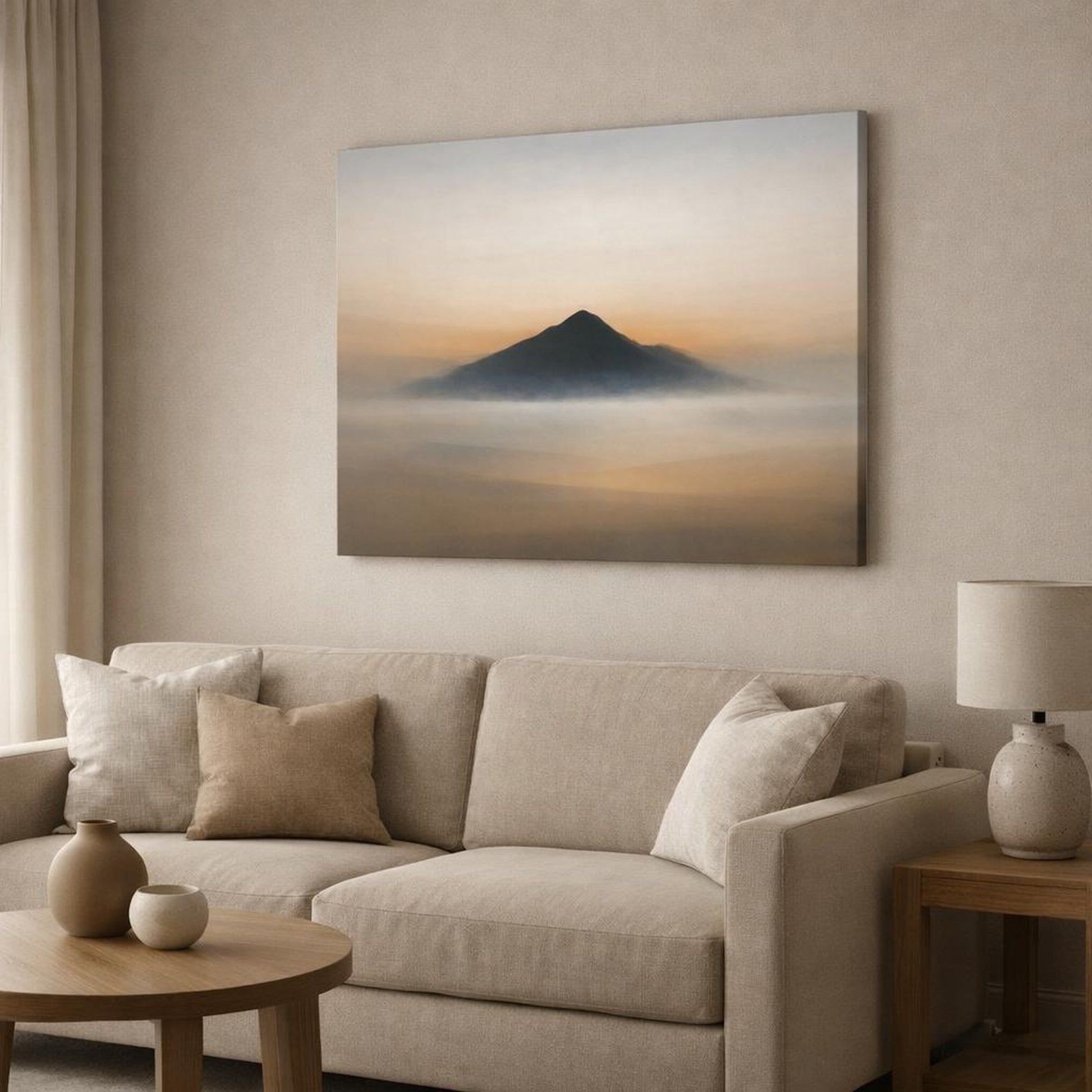 Refined Texture Minimal Abstract shown as canvas wall art in a modern living room