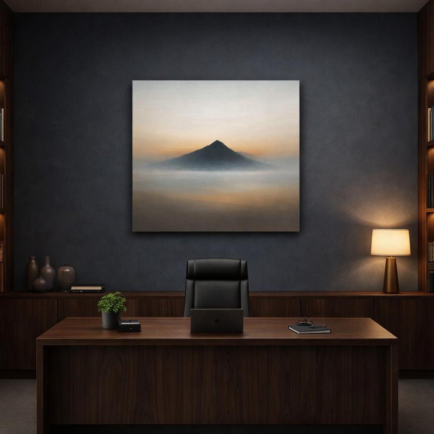 Refined Texture Minimal Abstract shown as canvas wall art in a luxury executive office