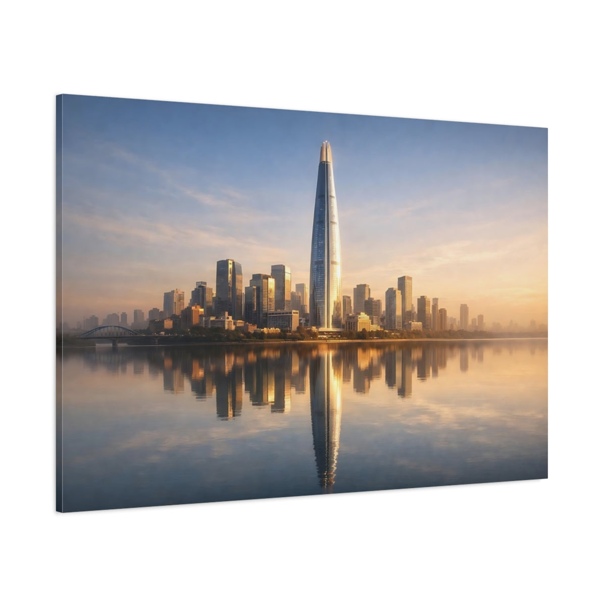Refined Texture Neutral City Reflection shown as stretched canvas wall art
