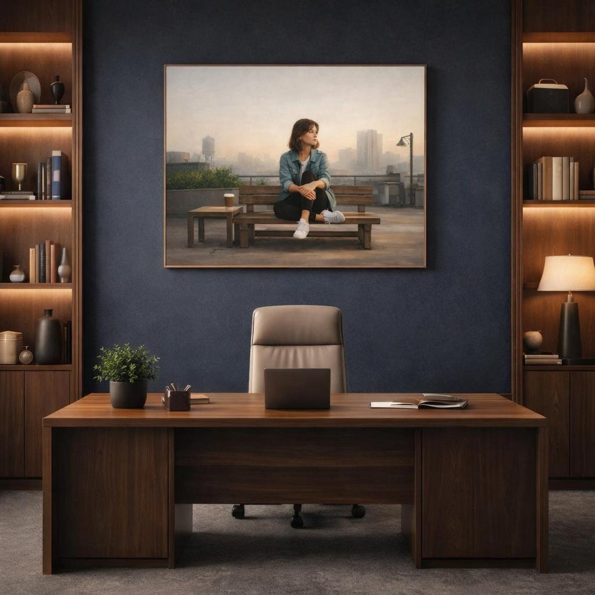 Refined Texture Neutral Urban Composition shown as canvas wall art in a refined dining room