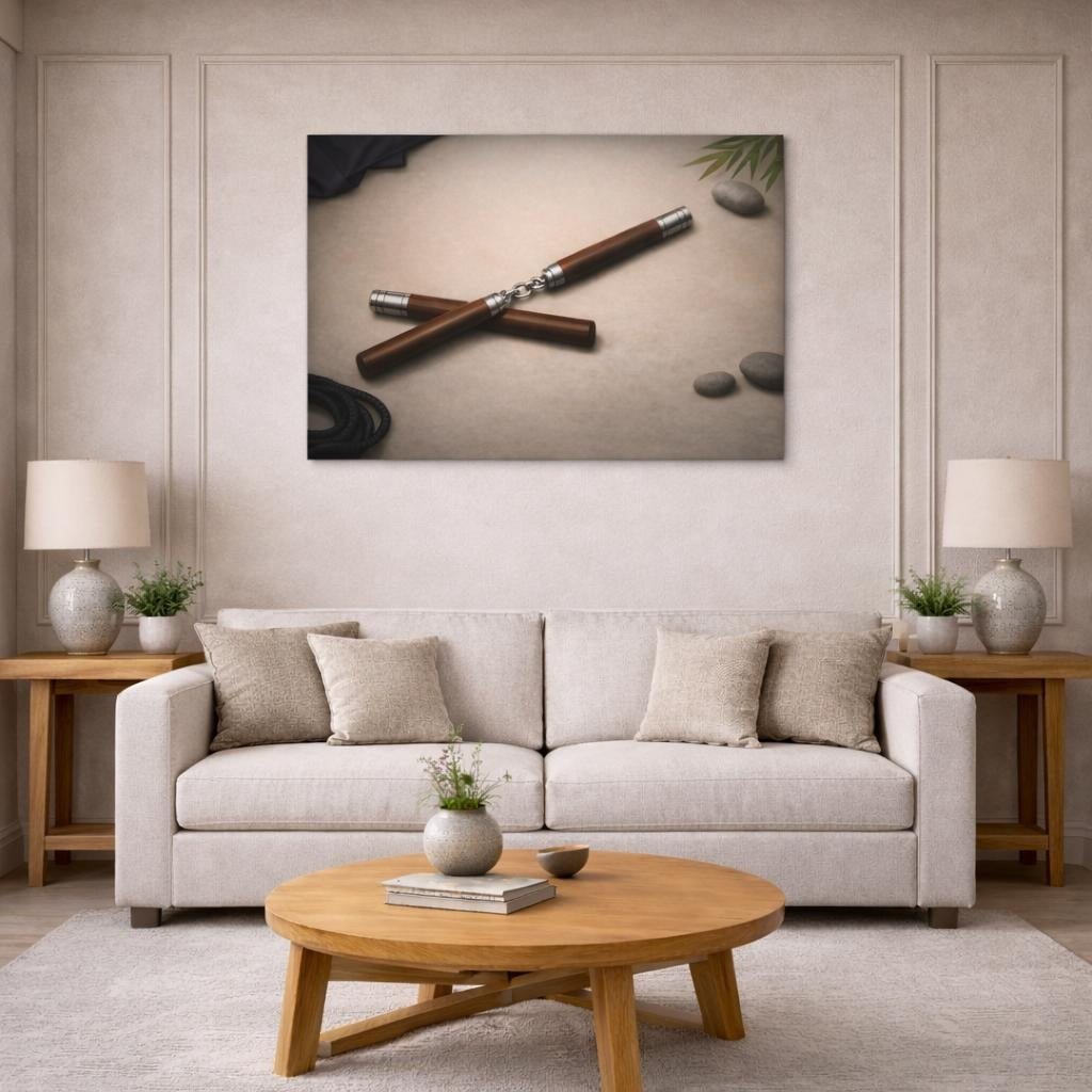 Refined Texture Nunchaku shown as canvas wall art in a modern living room