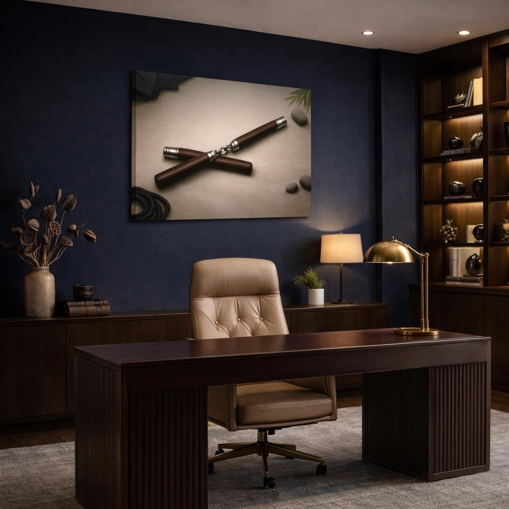 Refined Texture Nunchaku shown as canvas wall art in a refined dining room
