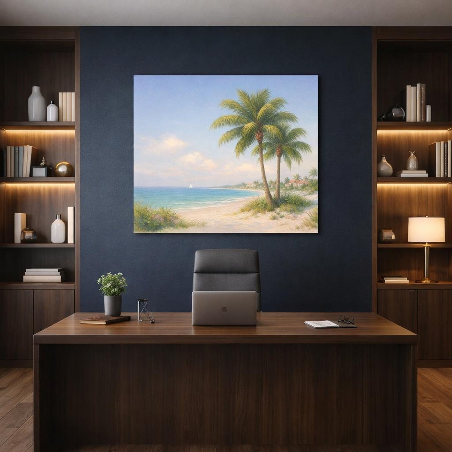Refined Texture Palm Beach shown as canvas wall art in a refined dining room