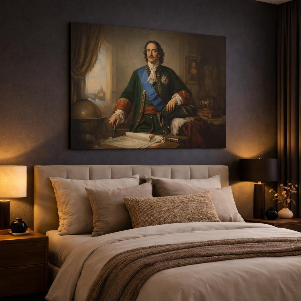 Refined Texture Peter The Great shown as canvas wall art in a luxury bedroom