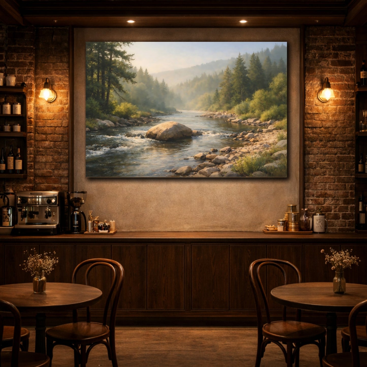 Mockup 3. Refined Texture River Forest shown as stretched canvas wall art