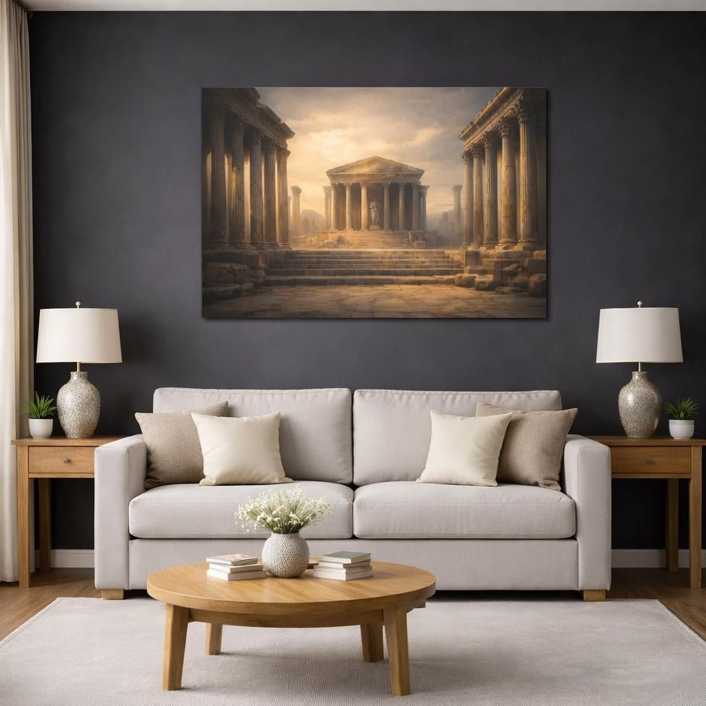 Refined Texture Roman Columns Ancient Temple Vintage - Canvas Wall Art Print - YesArtYes