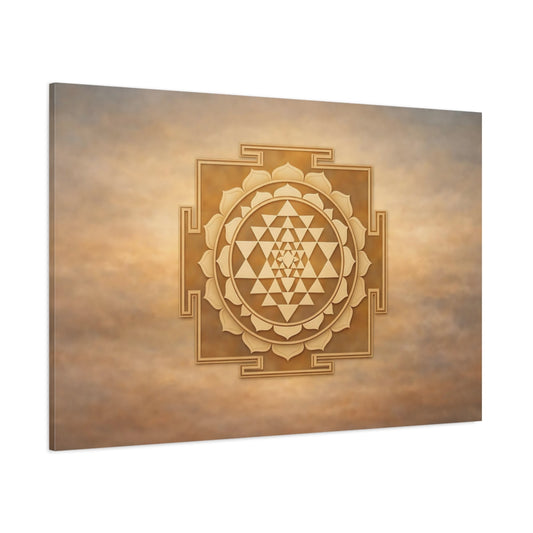 Refined Texture Sri Yantra Geometry shown as stretched canvas wall art