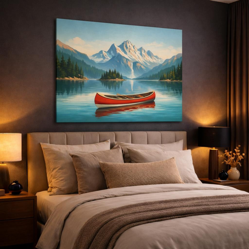 Refined Texture Travel Posters shown as canvas wall art in a luxury bedroom