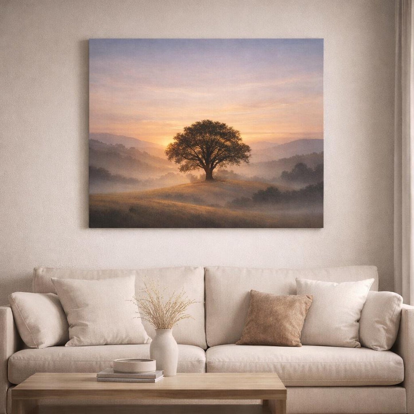 Refined Texture Trees Hills shown as canvas wall art in a refined dining room