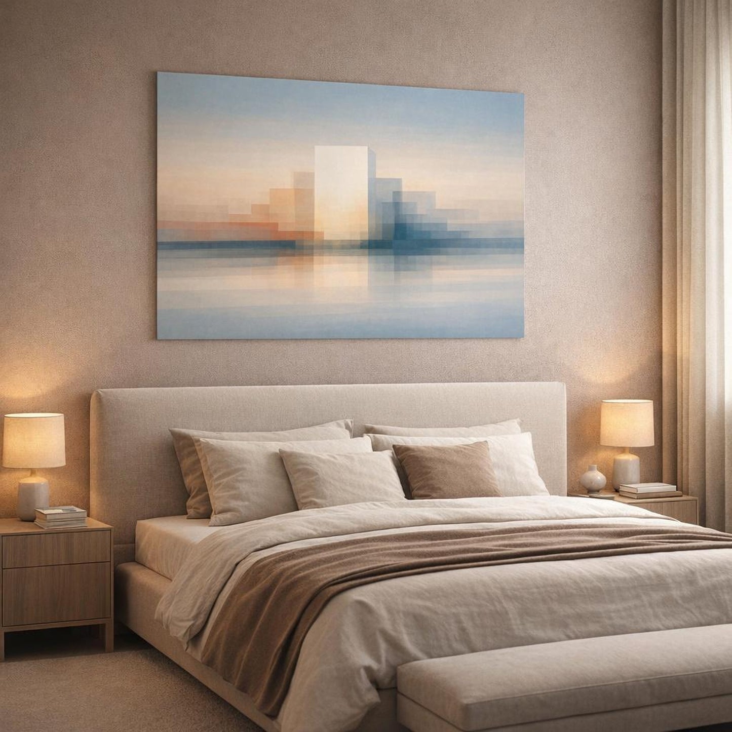 Refined Texture Urban Abstract shown as canvas wall art in a luxury bedroom