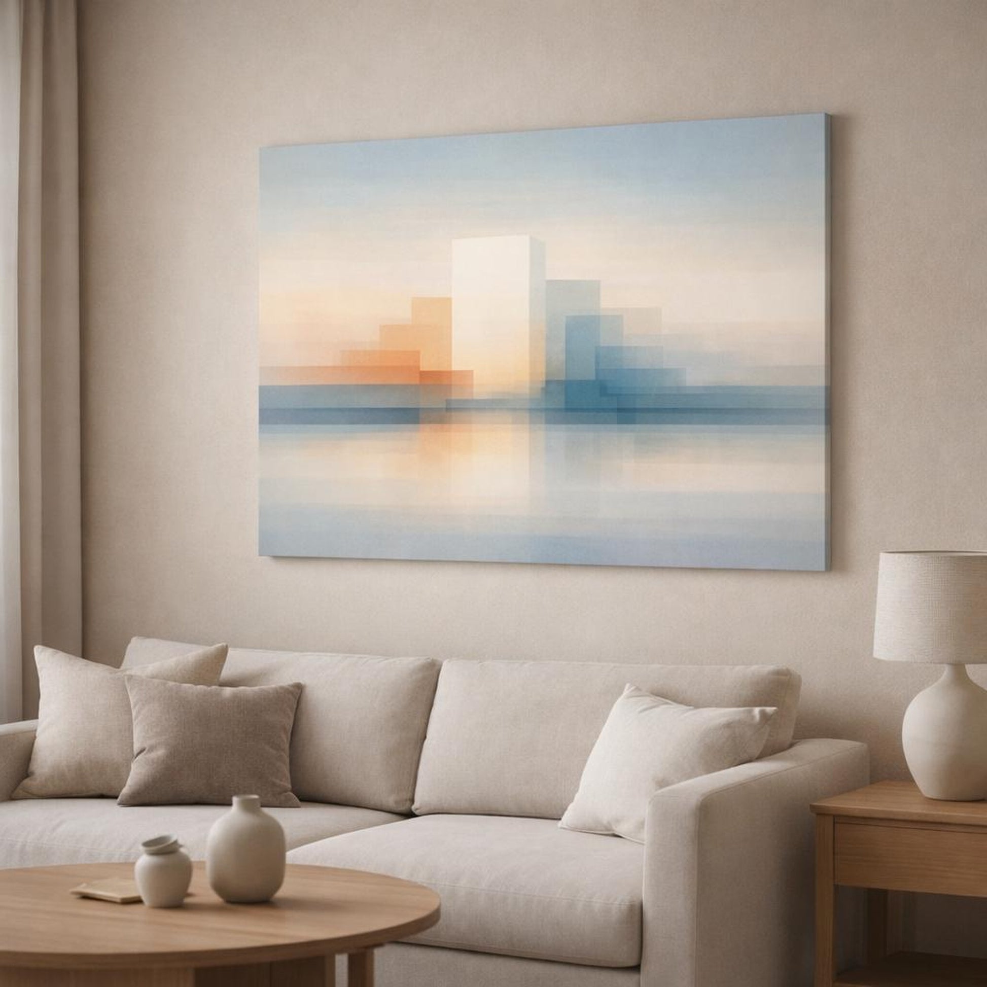 Refined Texture Urban Abstract shown as canvas wall art in a modern living room
