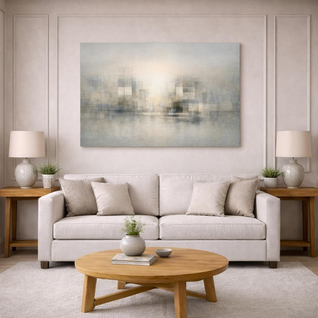 Refined Texture Urban Abstract shown as canvas wall art in a modern living room