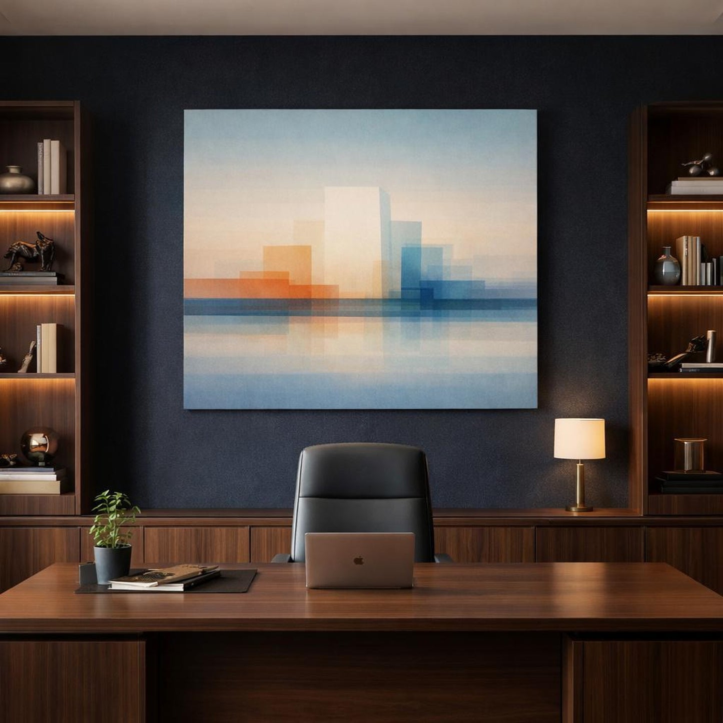 Refined Texture Urban Abstract shown as canvas wall art in a luxury executive office