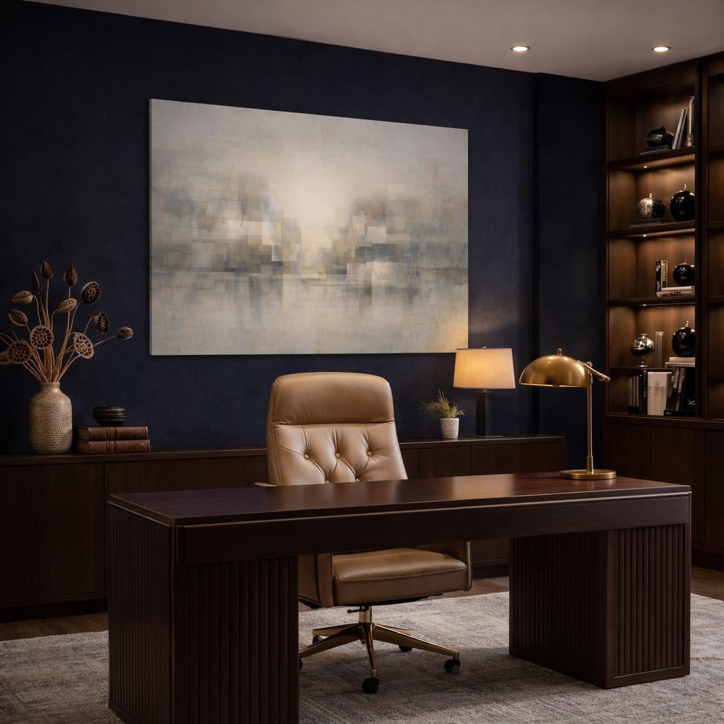Refined Texture Urban Abstract shown as canvas wall art in a luxury executive office