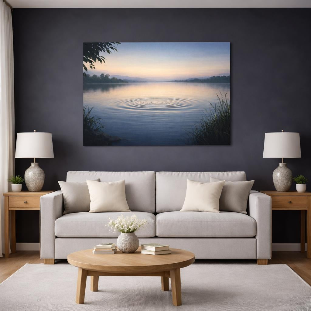 Refined Texture Water Ripple shown as canvas wall art in a modern living room