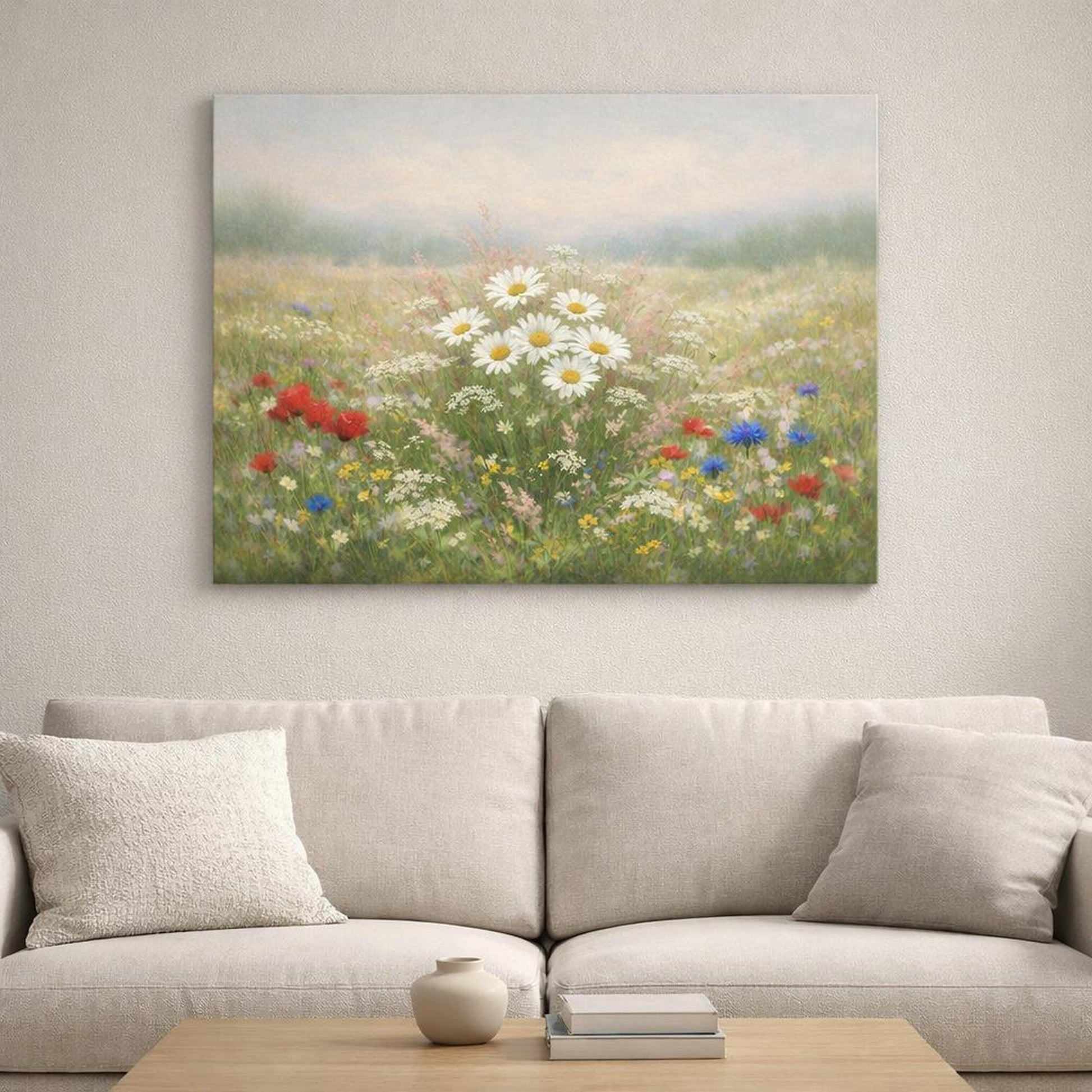 Refined Texture Wild Flowers shown as canvas wall art in a refined dining room