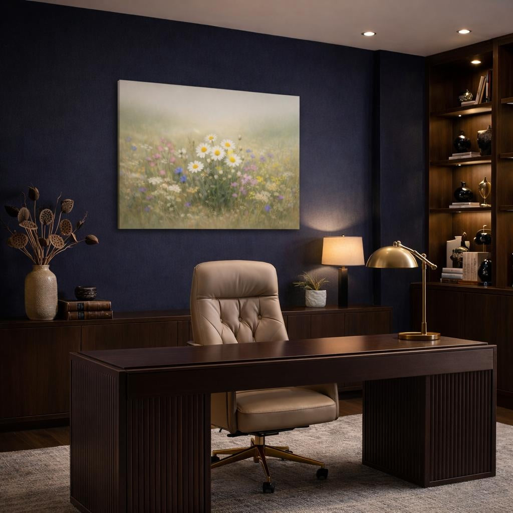 Refined Texture Wildflowers shown as canvas wall art in a refined dining room