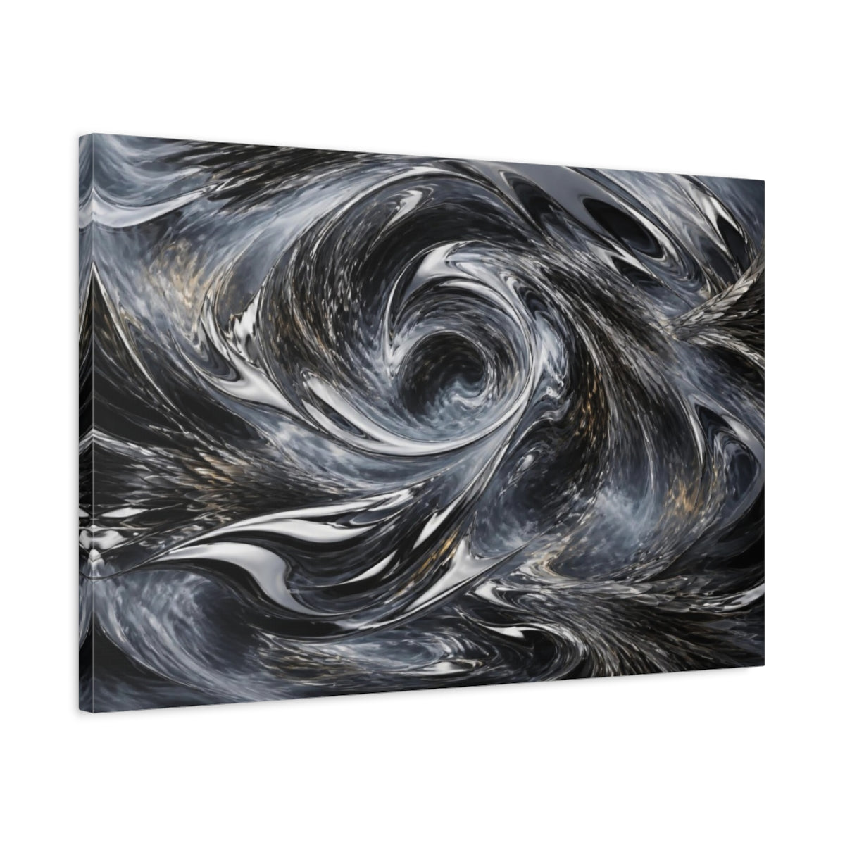 Side Mockup 2. Reflective Chrome Vortex shown as canvas print