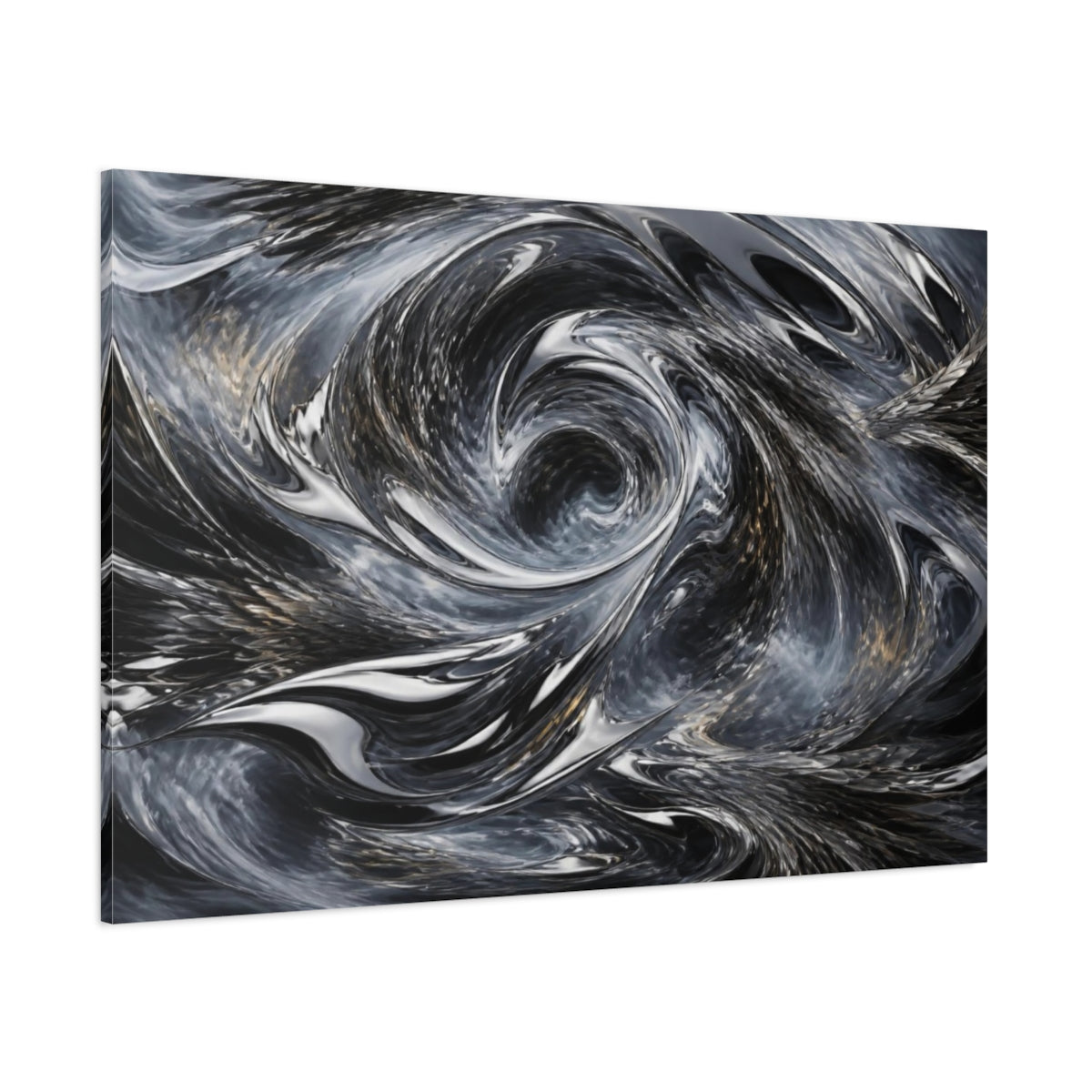 Side Mockup 1. Reflective Chrome Vortex shown as canvas print