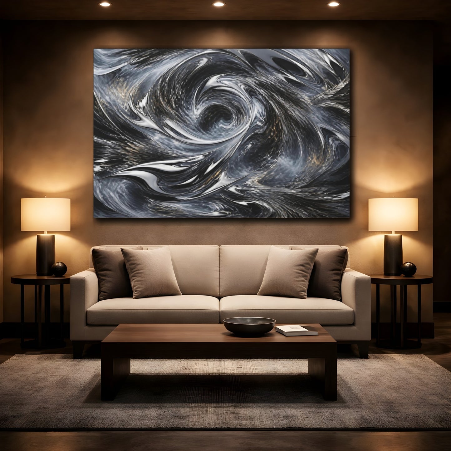 Mockup 2. Reflective Chrome Vortex shown as canvas print