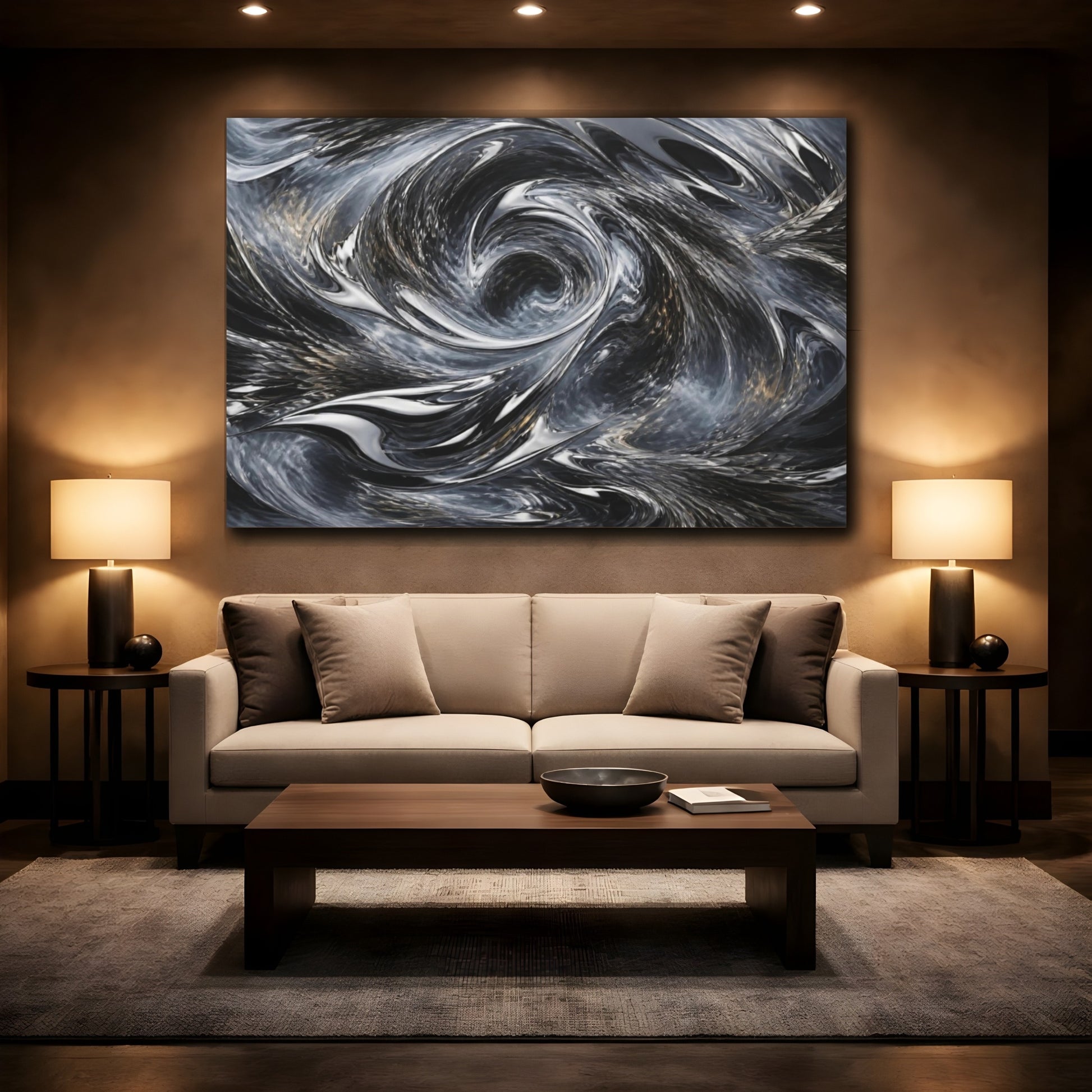 Mockup 2. Reflective Chrome Vortex shown as canvas print