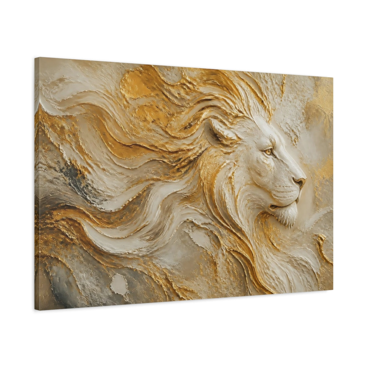 Main Mockup. Regal Gold Lion Relief shown as canvas print
