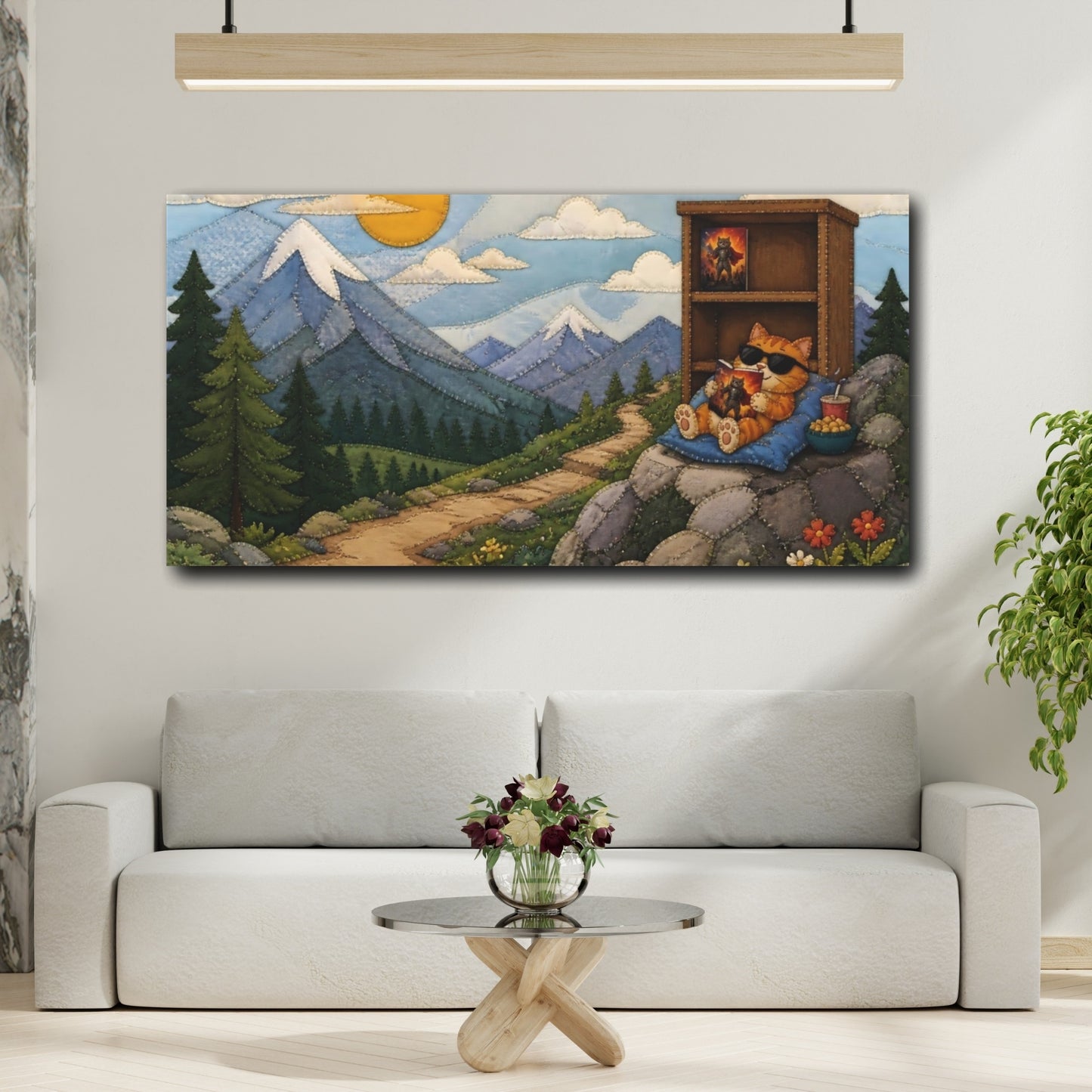 Mockup 2. Relaxing Orange Cat Reading shown as canvas print