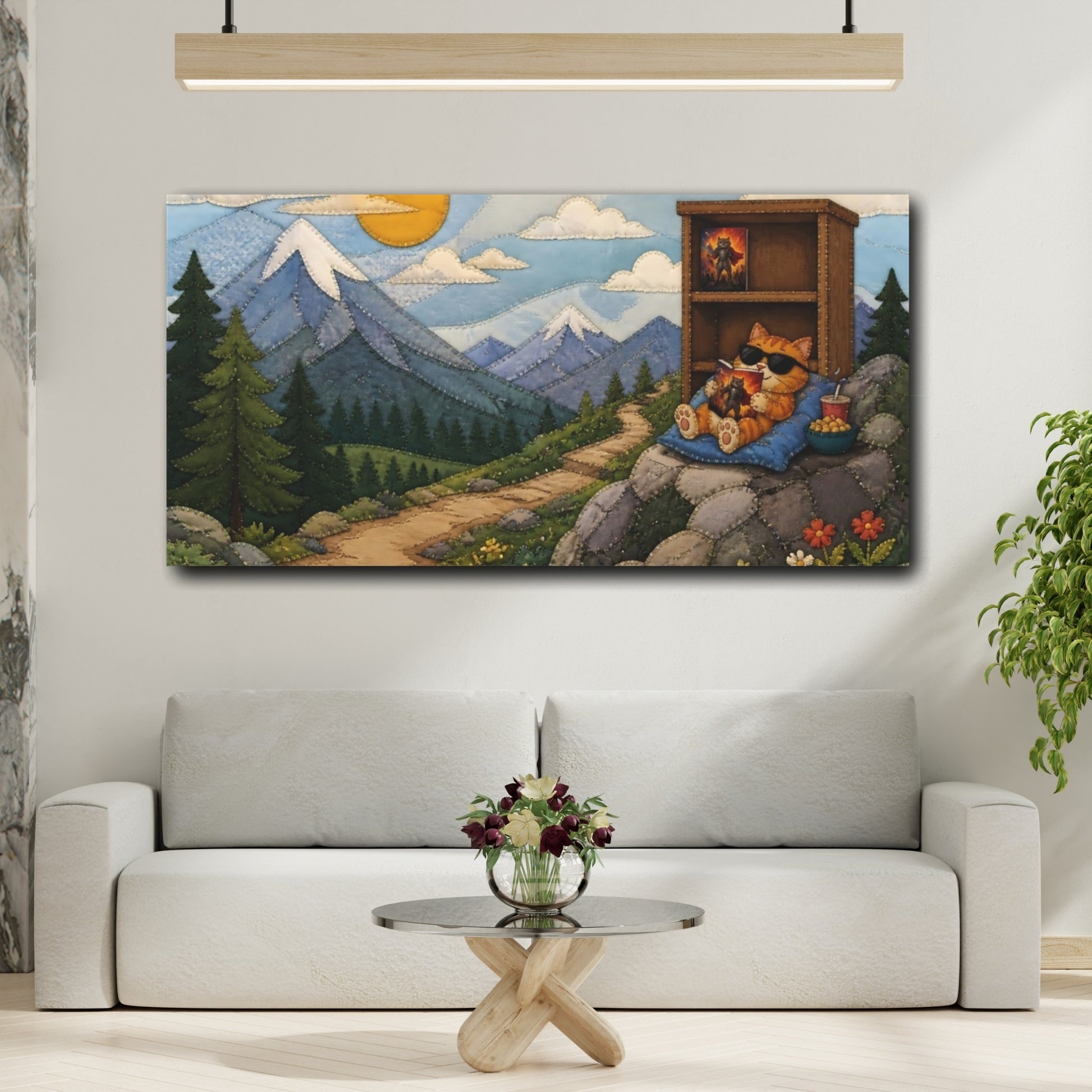Mockup 2. Relaxing Orange Cat Reading shown as canvas print