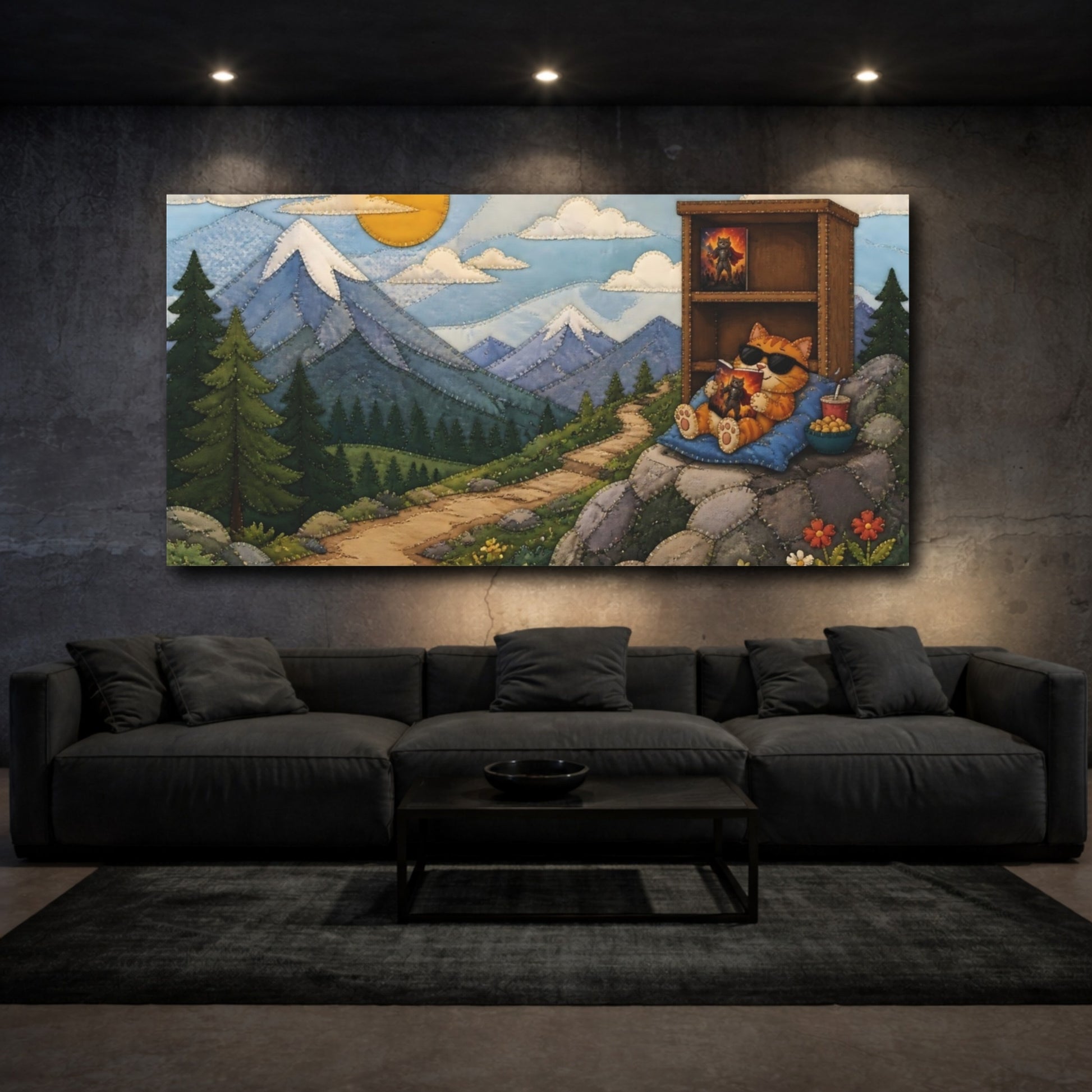Mockup 3. Relaxing Orange Cat Reading shown as canvas print