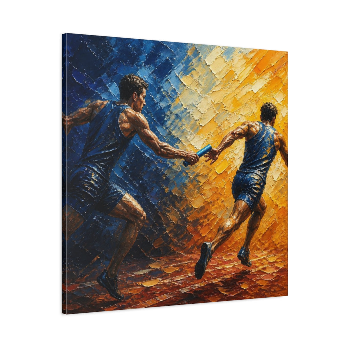 Main Mockup. Relay Motivation Baton Pass shown as canvas print