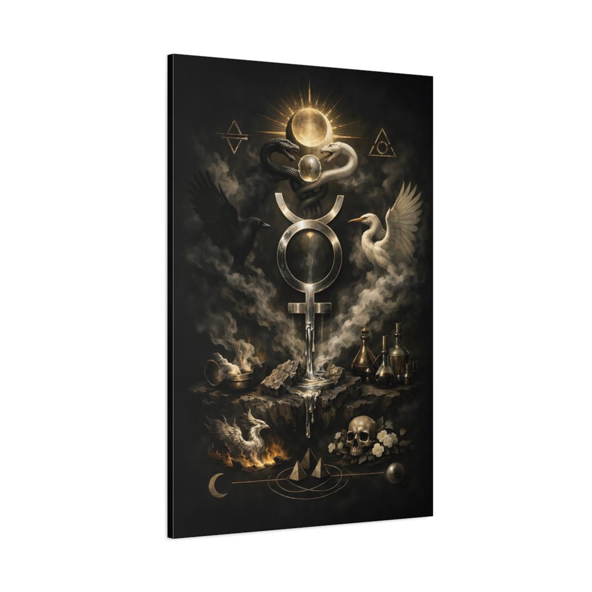 Religious Alchemical Symbol Black And Gold Alchemy - Canvas Wall Art Print - YesArtYes