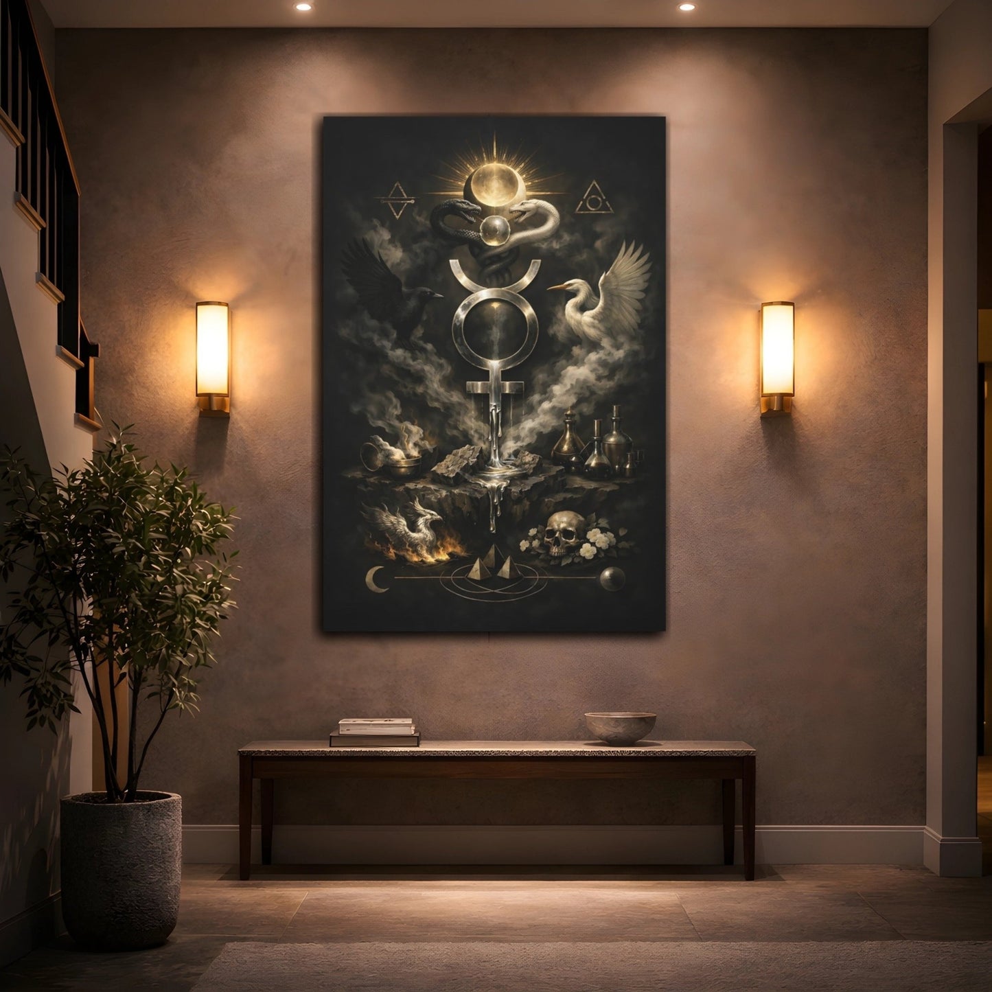 Religious Alchemical Symbol Black And Gold Alchemy - Canvas Wall Art Print - YesArtYes