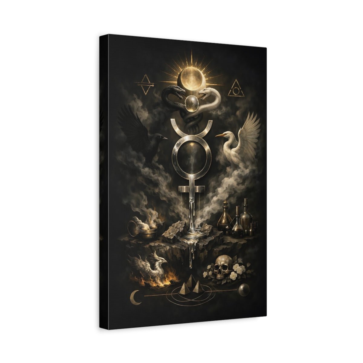 Religious Alchemical Symbol Black And Gold Alchemy - Canvas Wall Art Print - YesArtYes