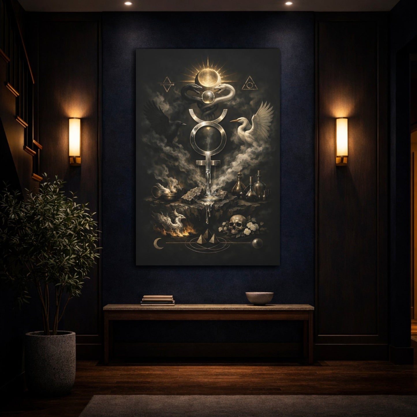 Religious Alchemical Symbol Black And Gold Alchemy - Canvas Wall Art Print - YesArtYes
