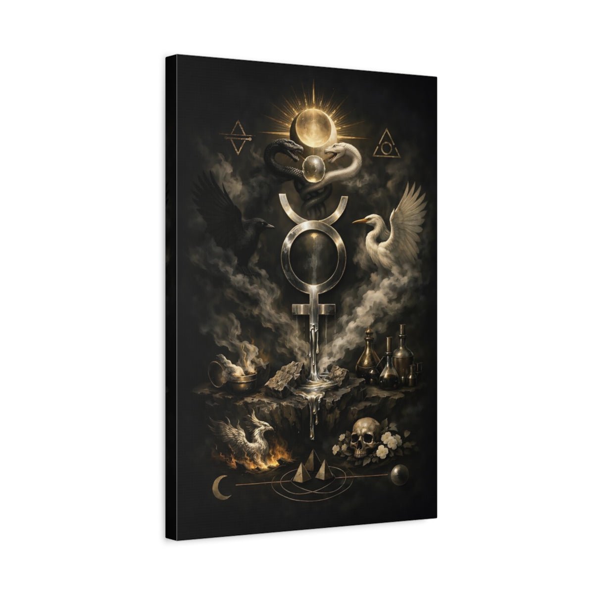Religious Alchemical Symbol Black And Gold Alchemy - Canvas Wall Art Print - YesArtYes