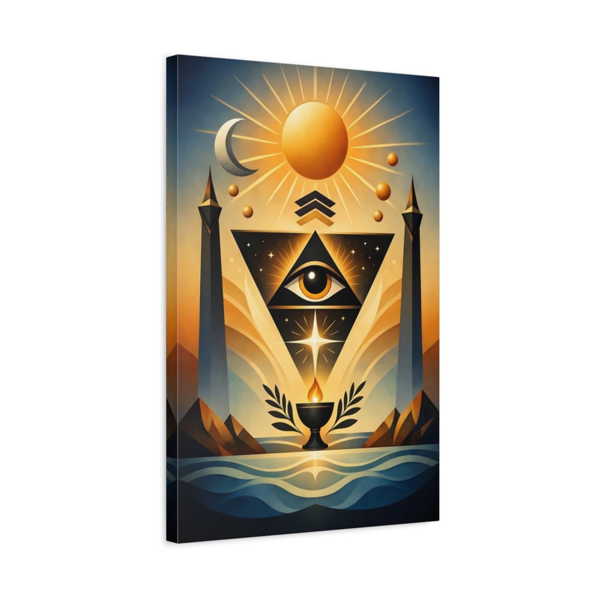 Religious All-Seeing Eye Gold And Blue Esoteric - Canvas Wall Art Print - YesArtYes