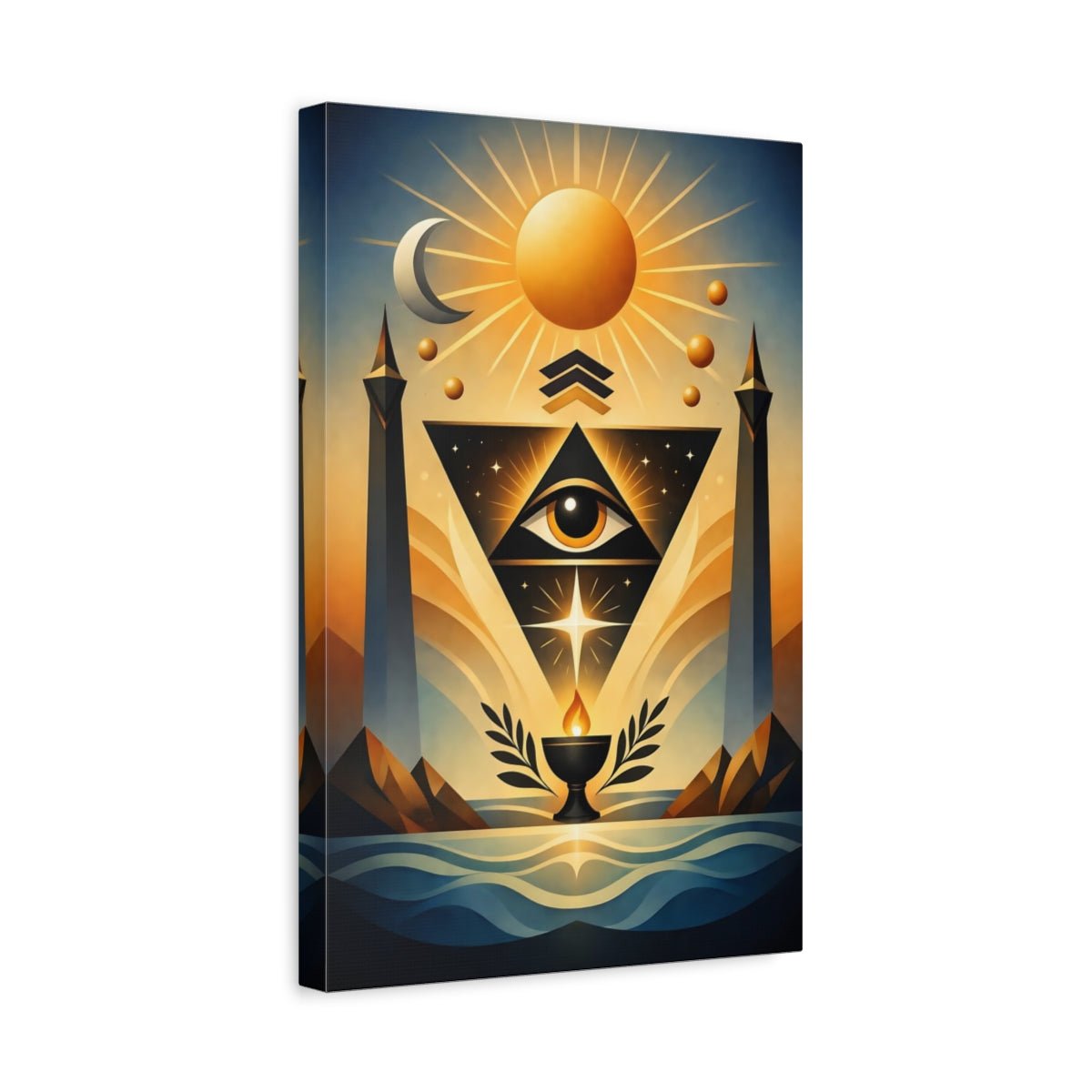 Religious All-Seeing Eye Gold And Blue Esoteric - Canvas Wall Art Print - YesArtYes