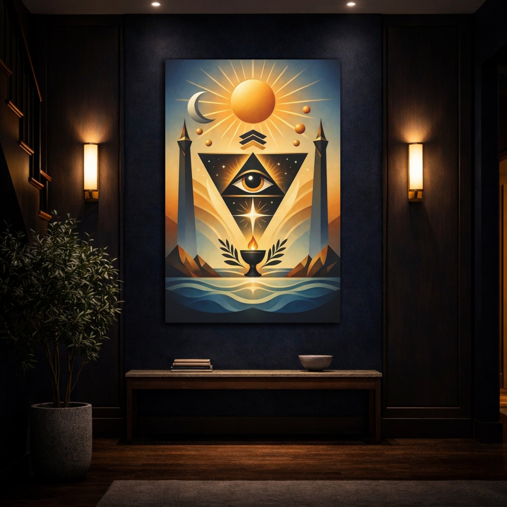 Religious All-Seeing Eye Gold And Blue Esoteric - Canvas Wall Art Print - YesArtYes