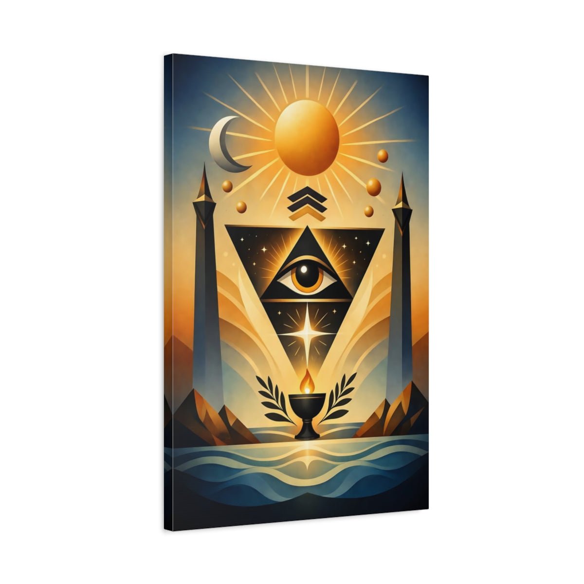 Religious All-Seeing Eye Gold And Blue Esoteric - Canvas Wall Art Print - YesArtYes