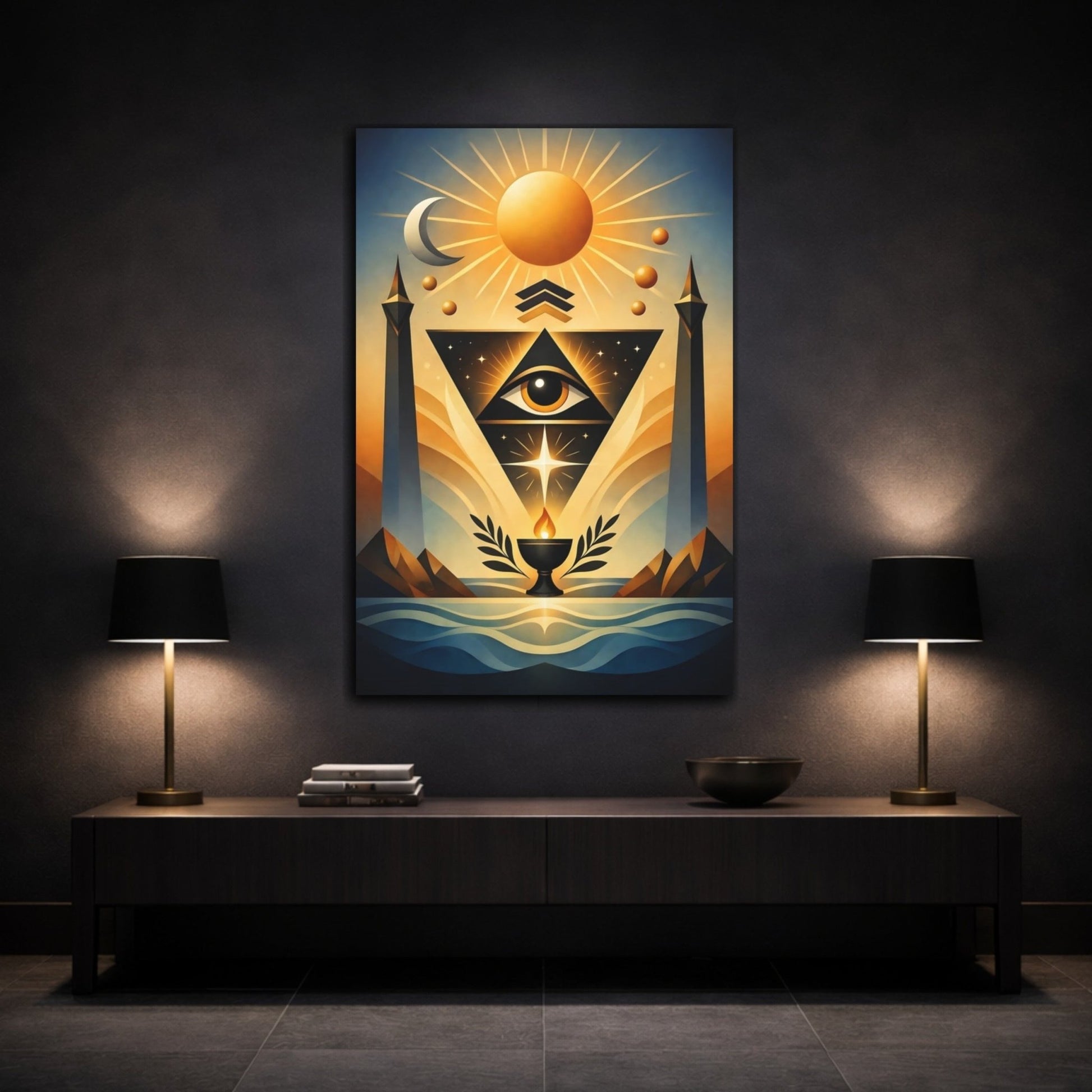 Religious All-Seeing Eye Gold And Blue Esoteric - Canvas Wall Art Print - YesArtYes